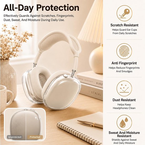 compatibel met AirPods Max 2 en AirPods Max, beschermhoes van siliconen voor hoofdtelefoon, krasbescherming voor AirPods Max oorkussens, sterrenlicht — afbeelding 2