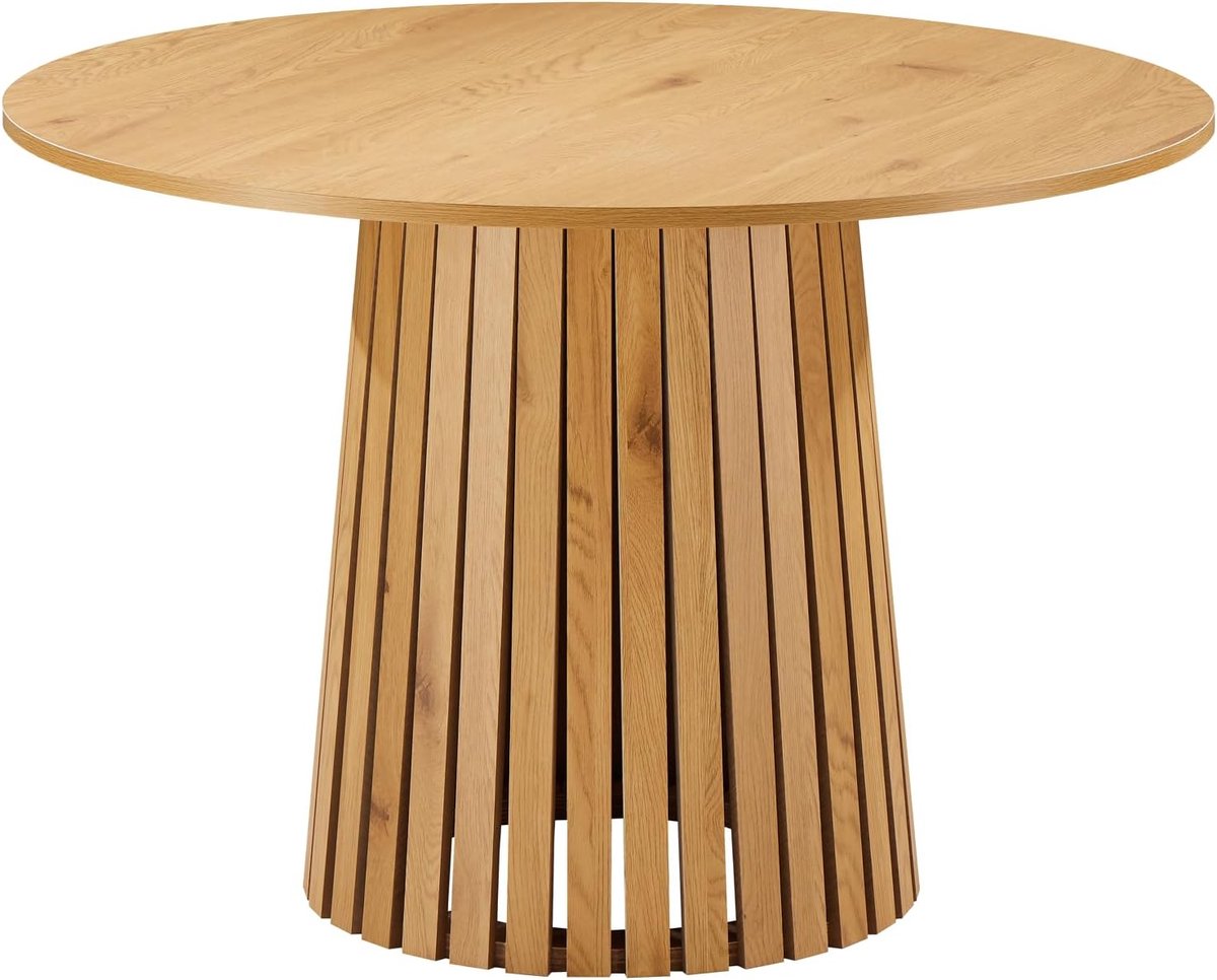 Ronde Eettafel 110 cm Donker Hout – Scandinavische Eetkamertafel voor 5 Personen – Moderne Ronde Tafel voor Eetkamer & Woonkamer – Japandi Stijl