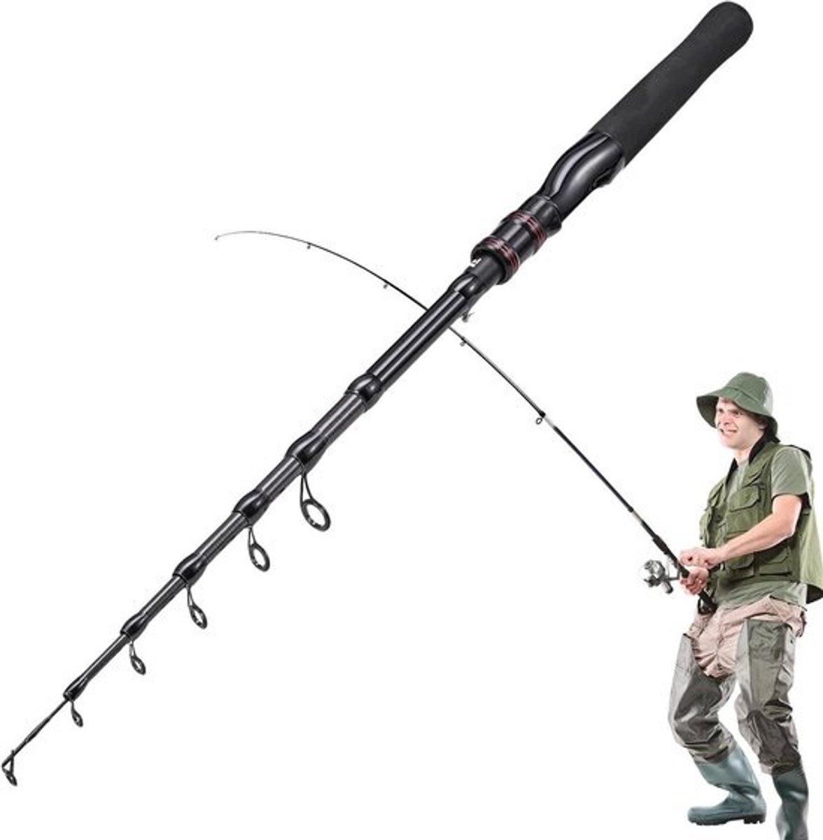 Telescopische Hengel - Draagbare Vishengel - Reizen en Vissen - Comfortabele Grip - 1.8 Meter - Zwart Rood