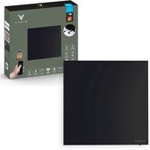 Zwart Varin smart infrarood verwarmingspaneel, 60x60cm, met verpakking en detailfoto van het paneel.