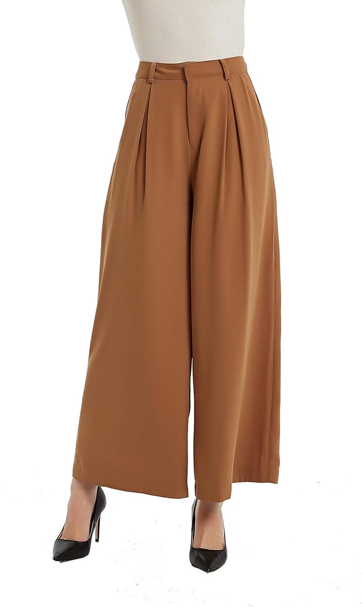 Damesbroek met hoge taille, wijde pijpen, lange palazzo-broek, reguliere maat