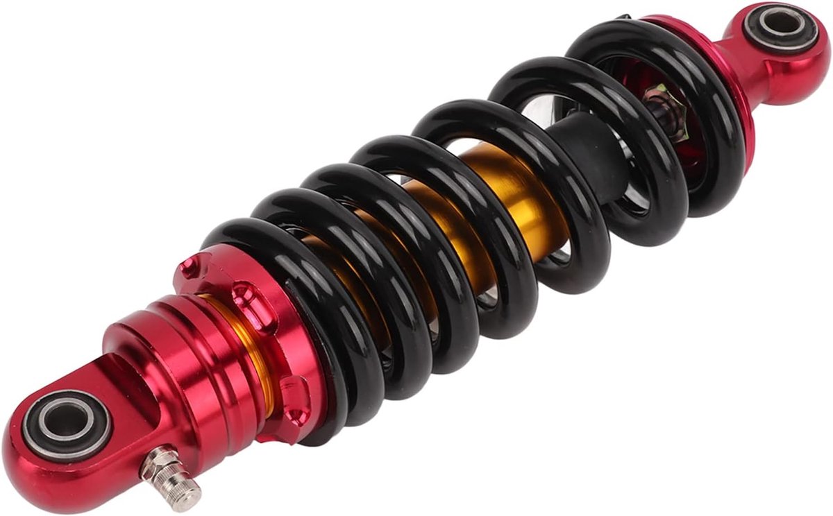 Schokdemper voor motorfiets, universeel, metaal, rood, goud, ophanging, demper, veer, schokdemper voor motorfietsen, ATV, Go Karts, quad bike (29,5 cm)