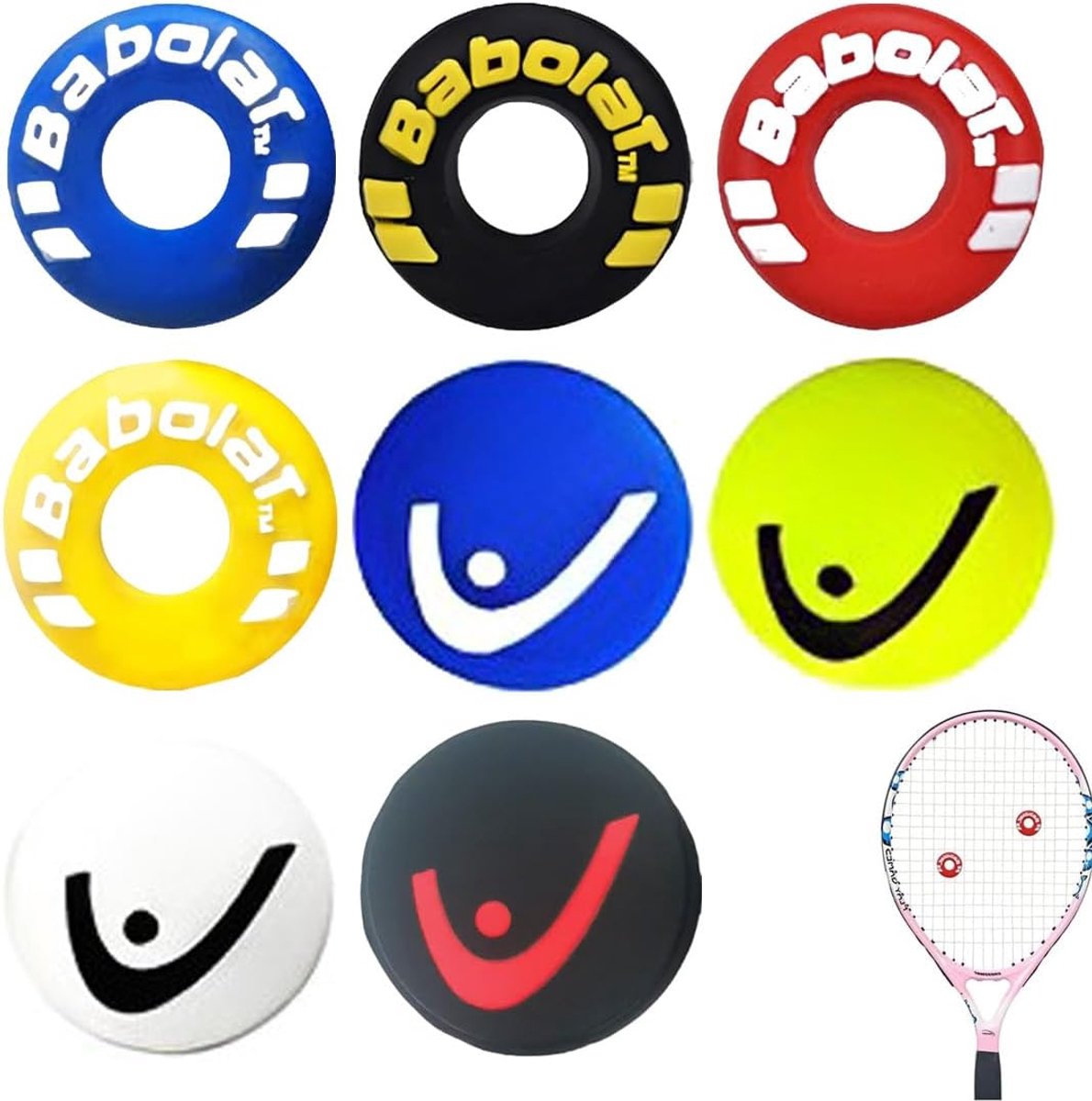 Dailygoods- Trillingsdempers - 8 Stuks - Siliconen - Grappige Schokdempers - Geschikt voor Tennis/Squash/Badminton - Vermindert Vibratie - Tennisdempe