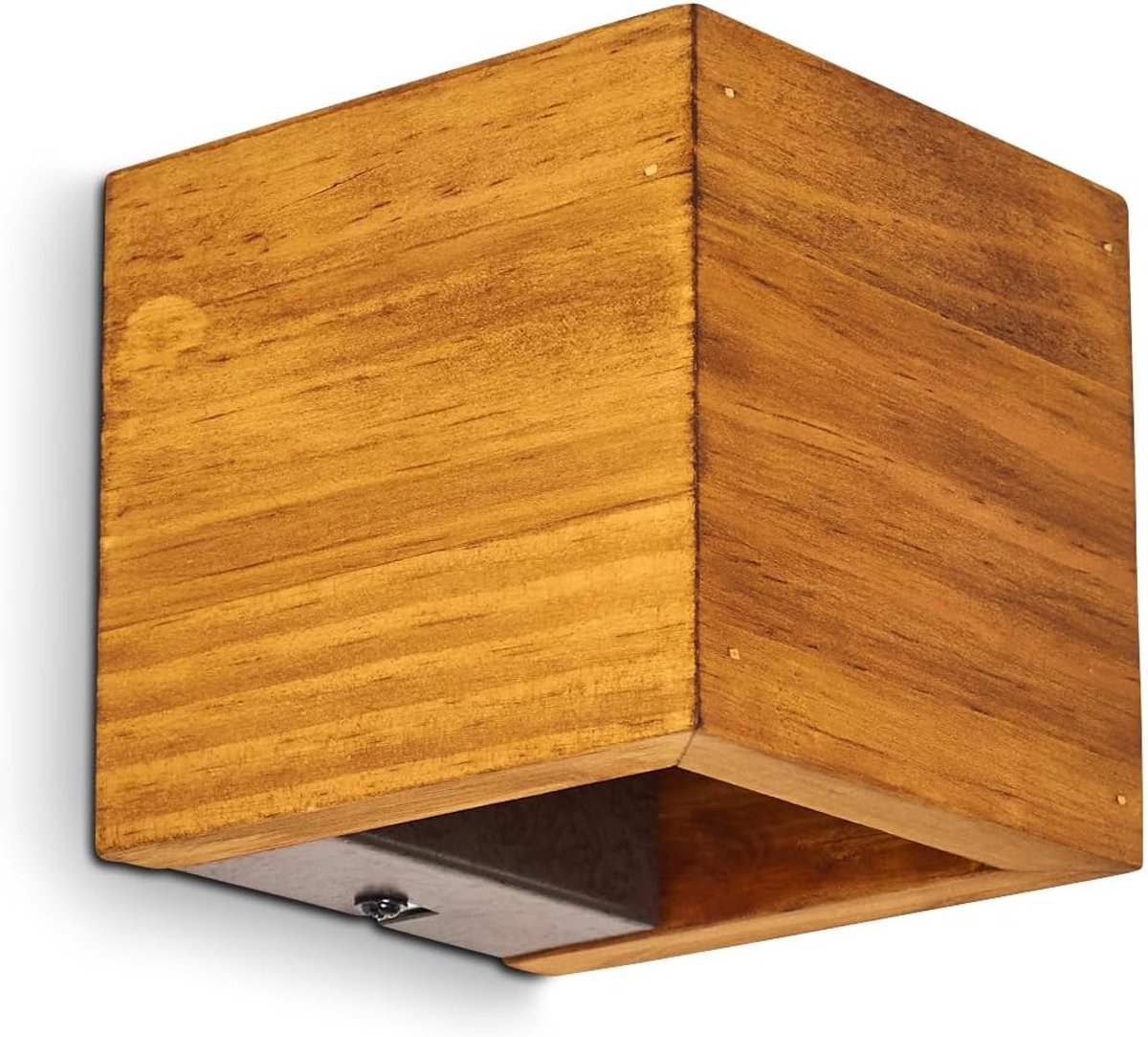 wandlamp Adak, dimbare wandlamp van hout/metaal in bruin/grijs, 4,3 watt, 430 lumen, 3000 K, hoekige binnenwandlamp met Up&Down effect aan de wand
