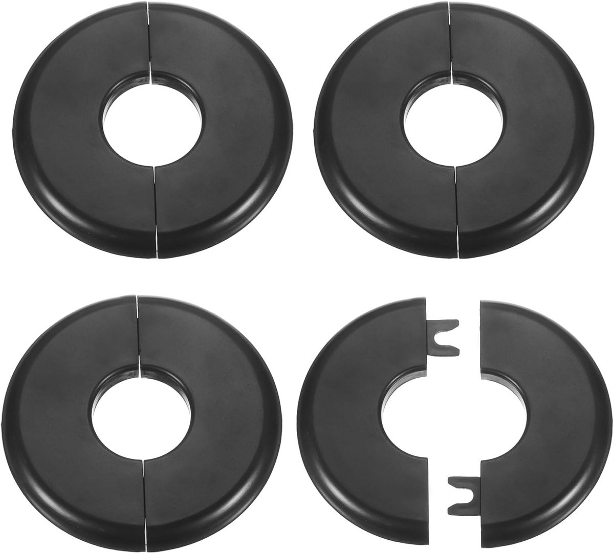 4 stuks splijtfflens voor aan de muur, 26,5 mm, zelfklevende hygiënische afdekplaten, ABS-kunststof, ronde sierbeugel, design voor waterleiding, badkamer, keuken, decoratie, zwart