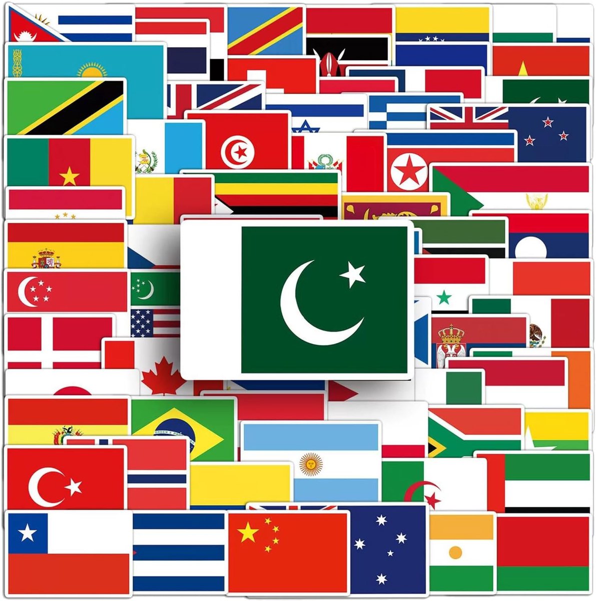 Dailygoods- Wereldvlagstickers 105 Stuks - Diverse Vlaggen - Kleurenset - Duurzaam - Geschikt voor Decoratie - Creatieve Projecten - Vlaggenstickers