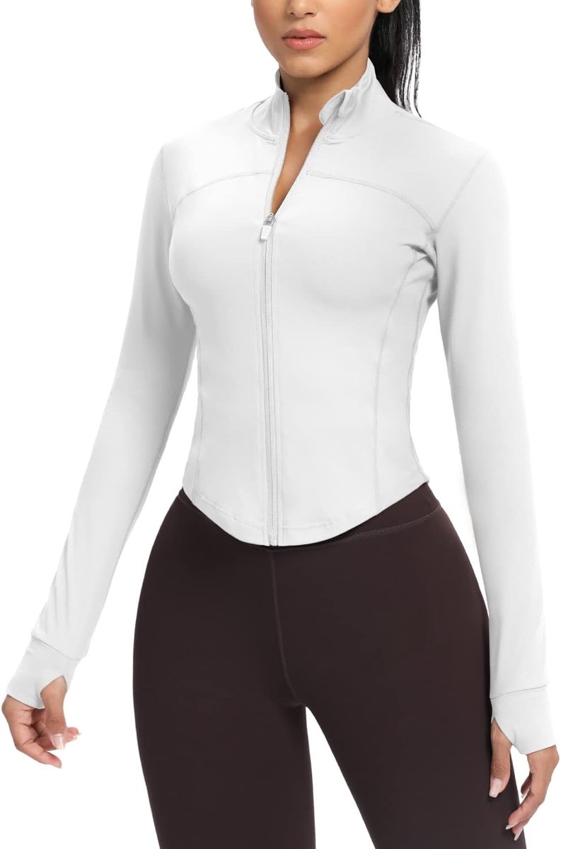 Dames cropped running workout jassen rits slim fit atletische tops met duimgaten