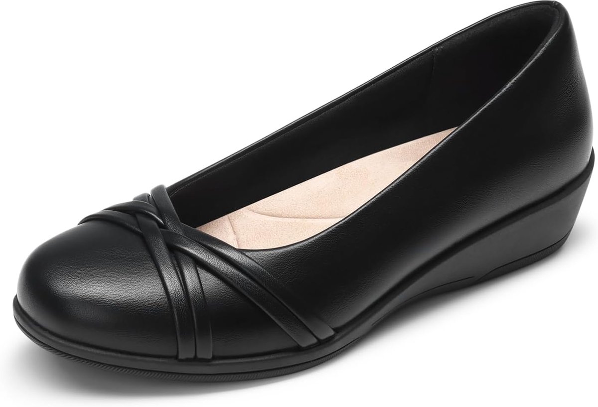 Dames, lage sleehak, gesloten teen, lichte ballerina's met ondersteuning van de voetboog, comfortabel, zakelijk, kantoor, werk, trouwjurk, schoenen, Zwart, 40.5 EU