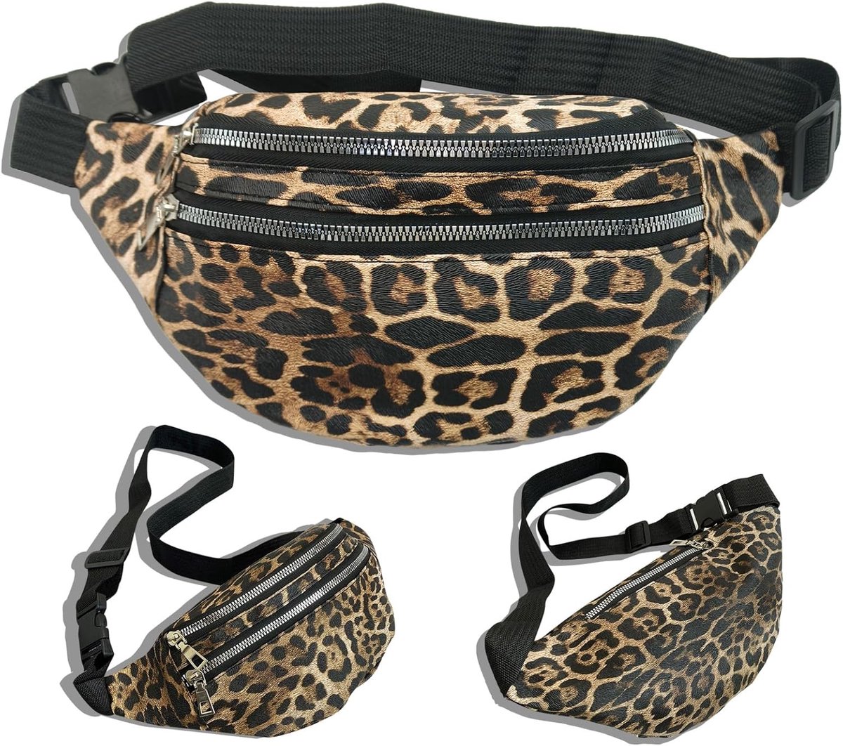 Dailygoods- Heuptas Dames Luipaardpatroon - 3 Ritsen - Verstelbare Riem - Lichte Heuptas - Casual Chique - 30 x 15 cm - Fanny Pack