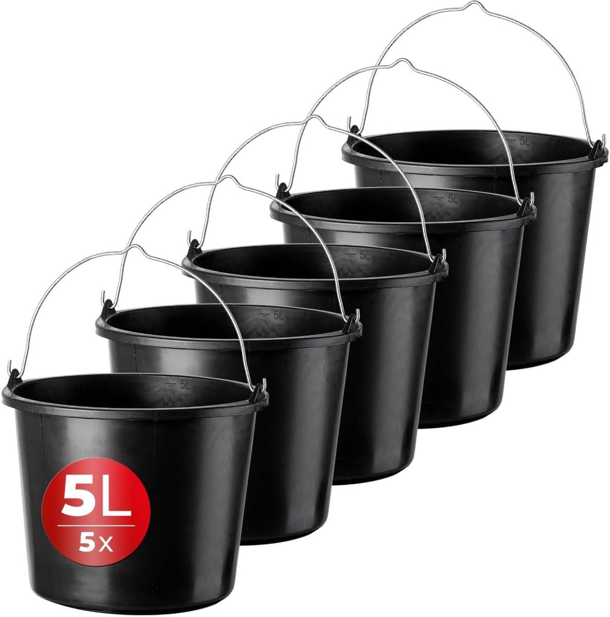 Bouwemmer van Kunststof, 5L, Speciekuip, Specieemmer voor Tuin en Bouwplaats, Emmer met Handvat van Metaal, Cementkuip met Gietrand, Poetsemmer, stabiel, zwart (5)