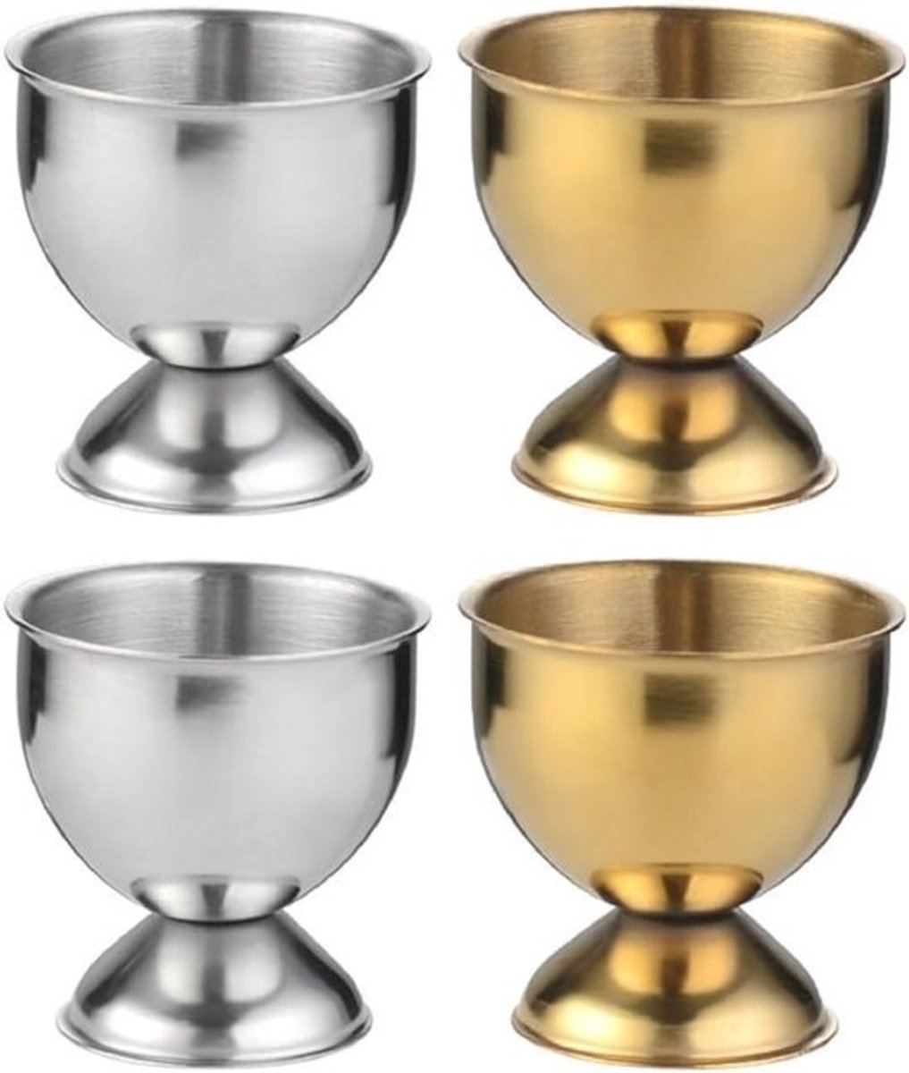 Eierdopjes Set - Metalen Houders - Ontbijt Tafel - Stapelbaar Ontwerp - 4 Stuks - Zilverkleurig