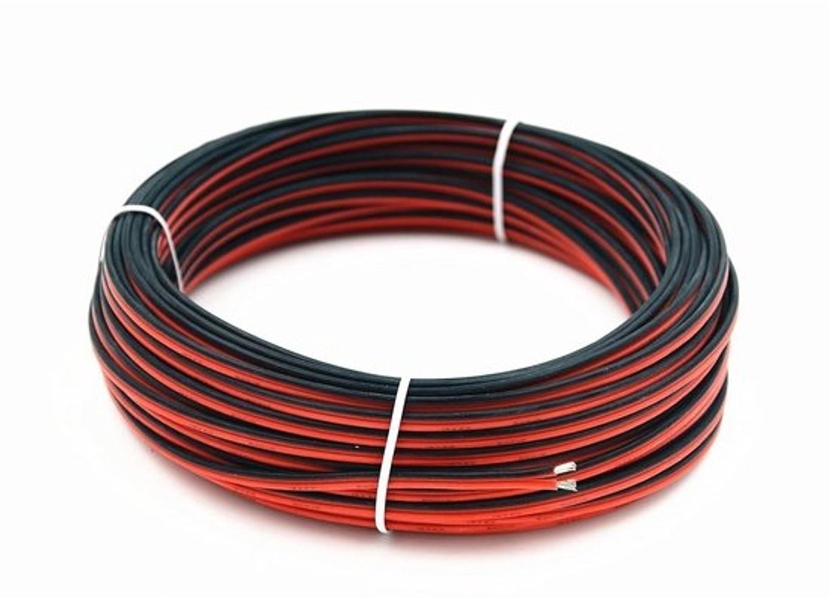 Siliconen voedingskabel - Verlengkabel - Elektrische projecten - Hoge temperatuurbestendig - 20 meter - Zwart en rood