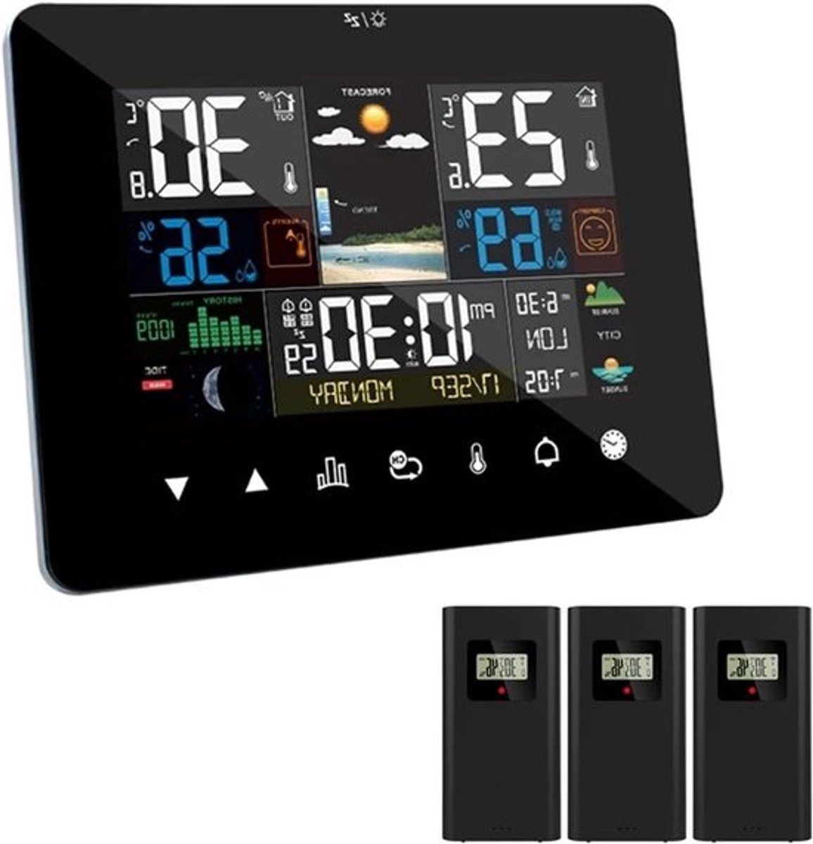 Weerstation Digitaal - Binnen Buiten - Weer Monitoren - 6-in-1 Sensor - 60 Meter Bereik - Zwart