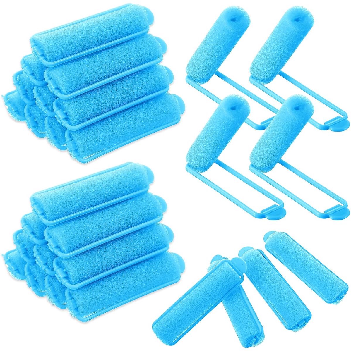 28 Krultangen - Krulsponzen - Krultools van spons - Krultangen zonder krullen - Haarvriendelijke krultubes - Krultools - Blauw