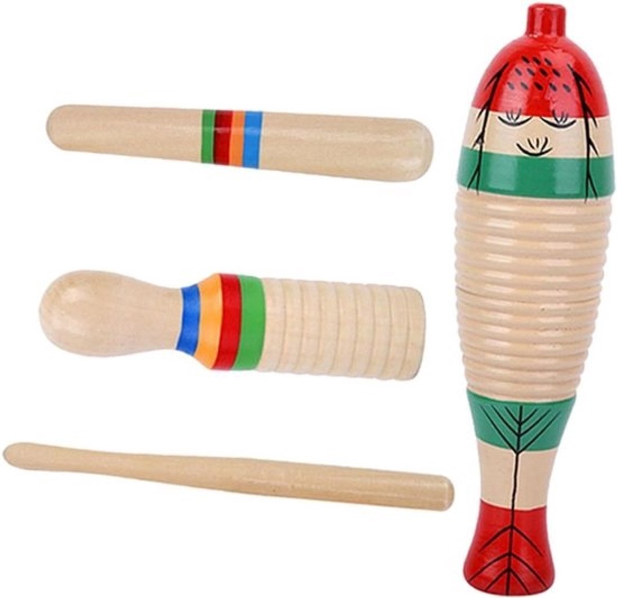 Houten Percussie Instrument - Guiro set - Muziek Maken - Beginnersvriendelijk Ontwerp - 20 cm Lengte - Diverse Kleuren