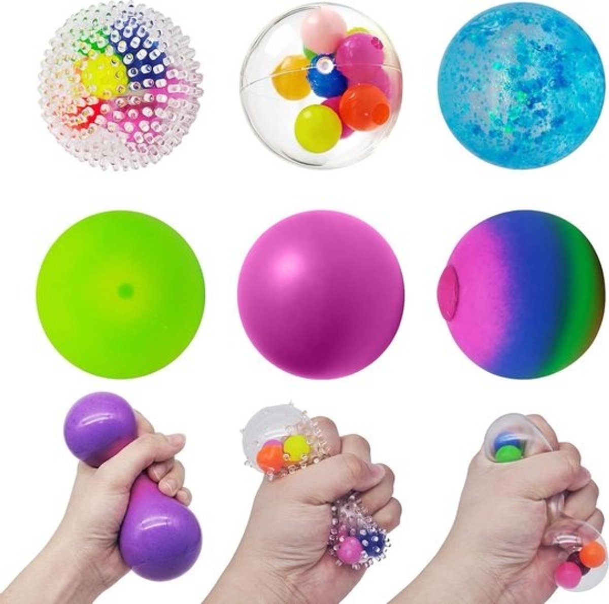 Stressballen Set - Kneedballen Anti Stress - Stress Verlichten - Zacht TPR Materiaal - 6 stuks - Meerkleurig
