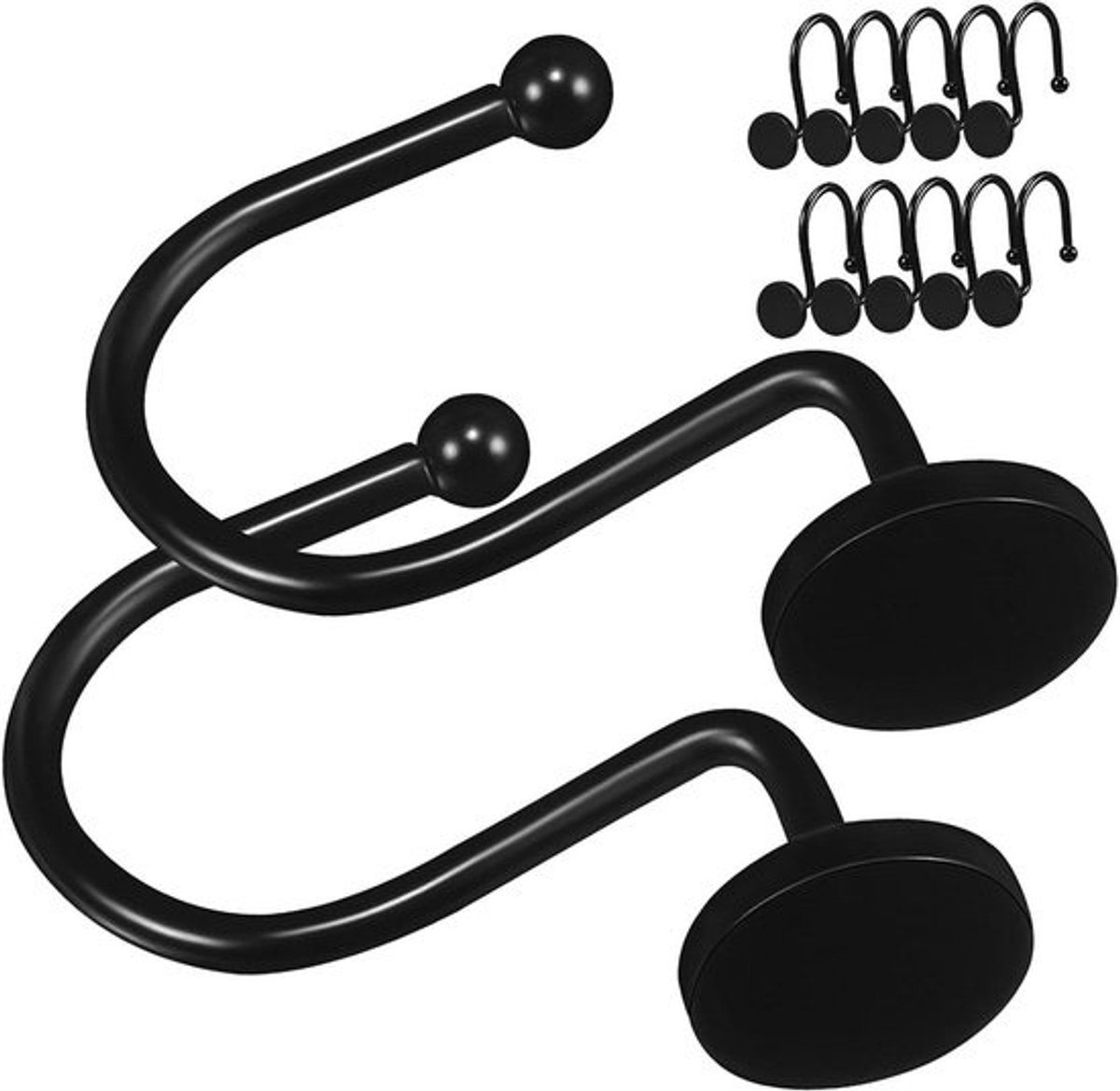 Douchegordijn Haken - Gordijn Hangers - Badkamer Organisatie - Roestvrij Metaal - 12 stuks - Zwart