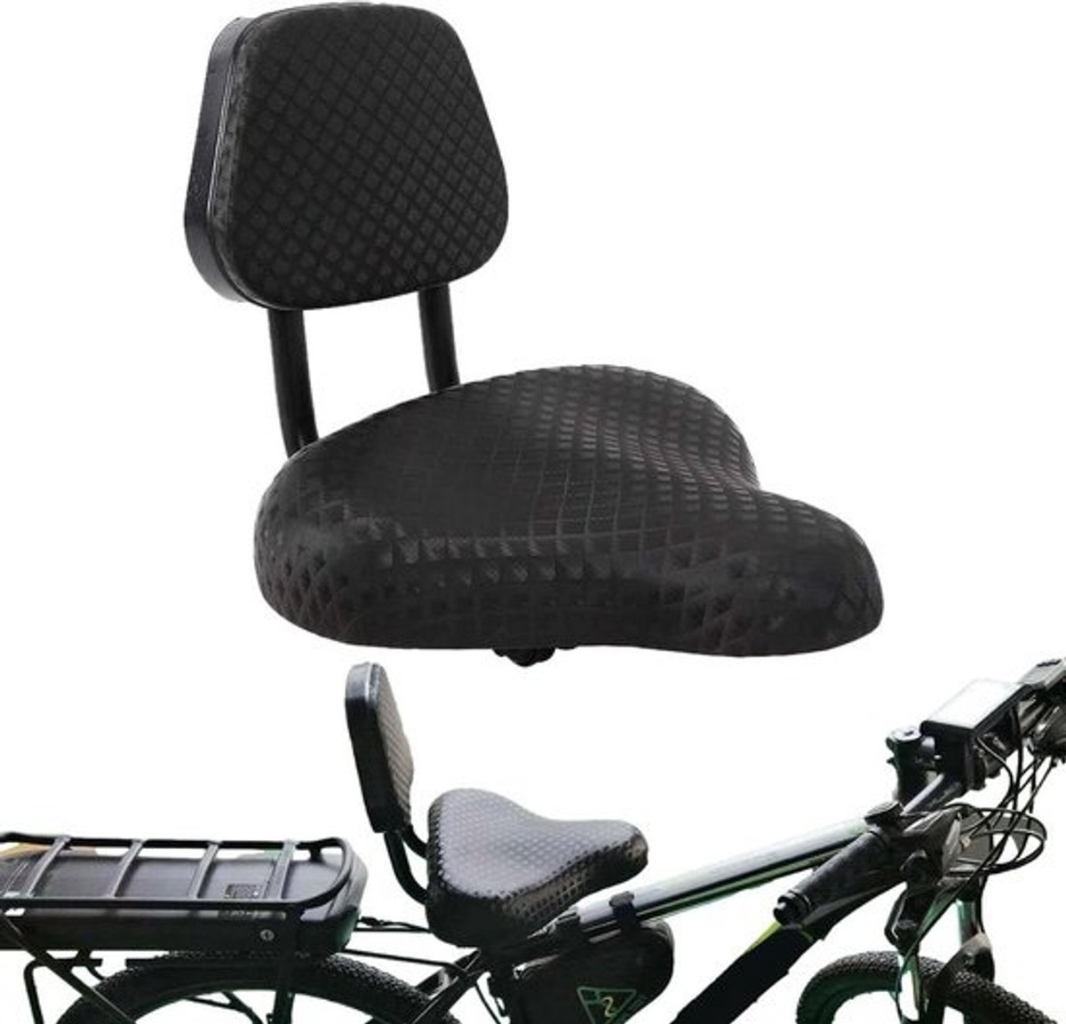 Fietszadel met rugsteun - Comfortzadel - Comfortabel fietsen - Ergonomisch ontwerp - ca. 30 x 26 cm - Zwart