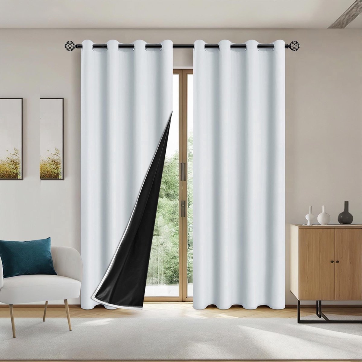 Ulisem Verduisterende Gordijnen - Complete Lichtblokkering - Slaapkamer - Thermische Isolatie - Geluidsreductie - Privacybescherming - Modern Wit - 200x100cm