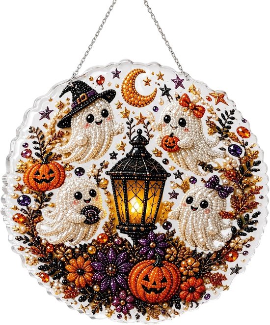 Halloween decoratie - Halloween Diamond Painting - 3D Hangende Suncatcher Kit - Pompoen en Schedel DIY Diamond Art - Raamdecoratie voor Huis en Feest - Halloween decoratie binnen