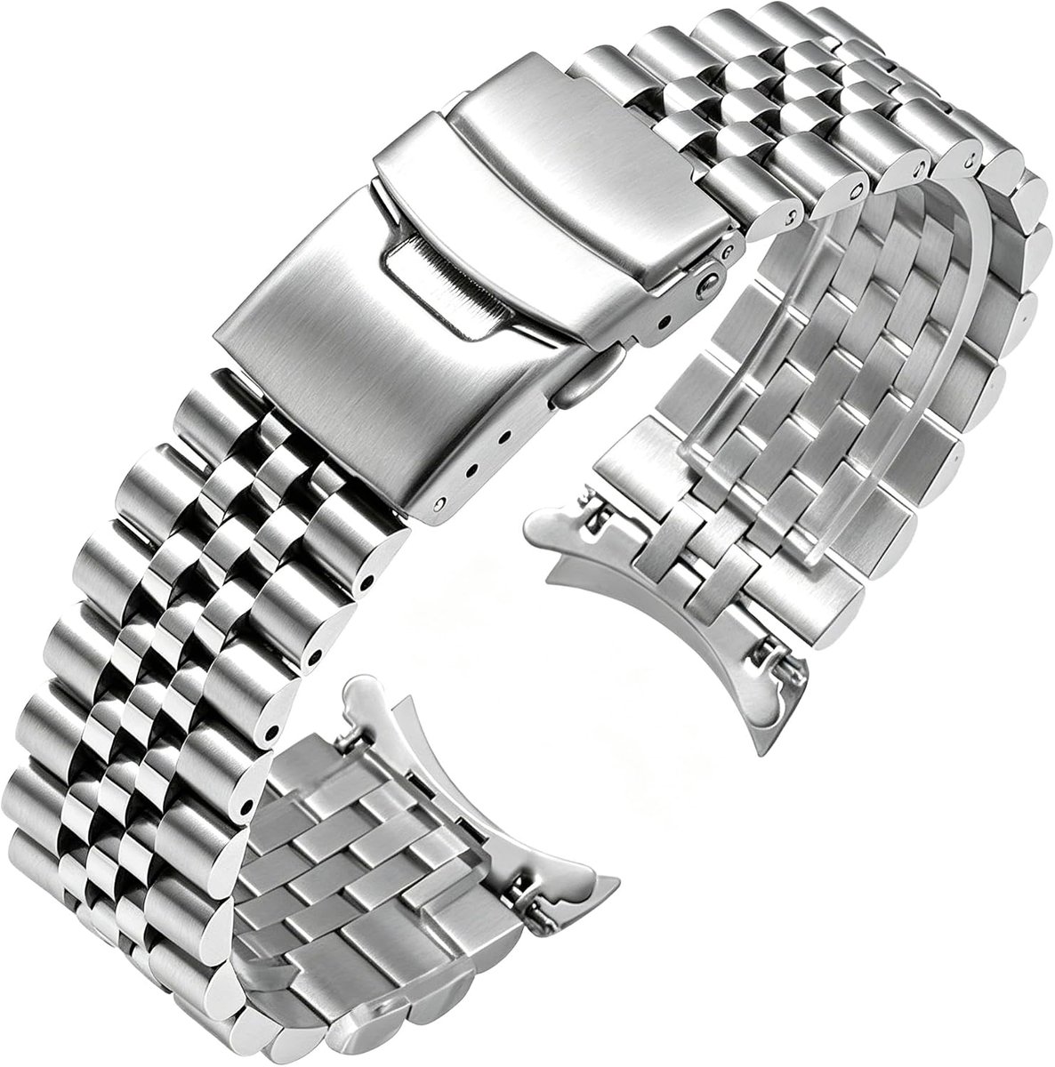 Dailygoods- Horlogeband Roestvrij staal - Taps toelopend - Gebogen uiteinden - Vervangend horlogebandje - Dubbele kliksluiting - Lengte 185 mm - Horlo