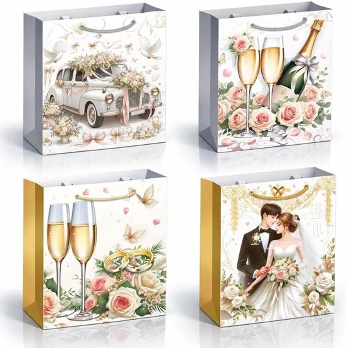 Geschenkzakjes Bruiloft - Bruidstasjes Verpakking - Bruiloft Organiseren - Romantische Motieven - 23 x 18 x 10 cm - Multi