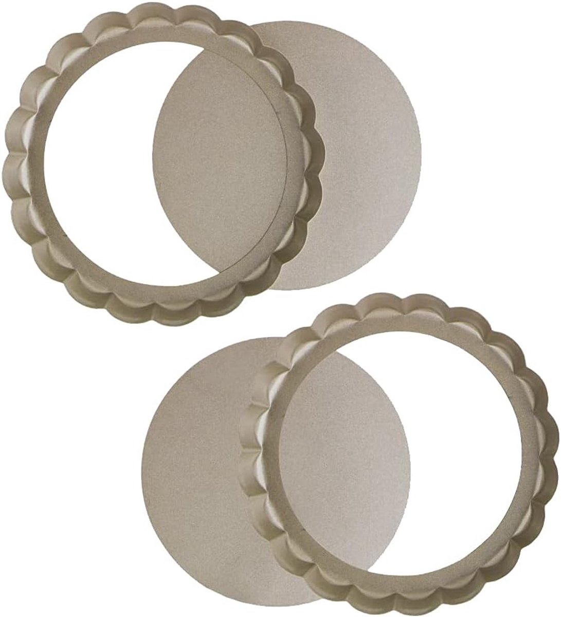 Dailygoods- Quichevorm 2 stuks - Anti-aanbaklaag - Koolstofstaal - Maat 10 x 2 cm - Makkelijk schoon te maken - Geschikt voor pizza/brood - Taartvorm