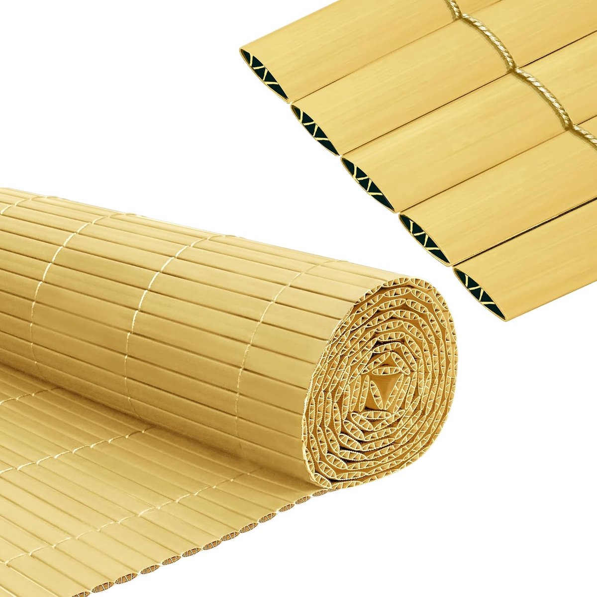 160x300cm PVC Inkijkbescherming Mat met Kabelbinders Imitatie Bamboe Privacyscherm Windscherm met Versterkte Lamellen Balkon Inkijkwerende Omheining voor Buiten Tuin Terras (Bamboe)