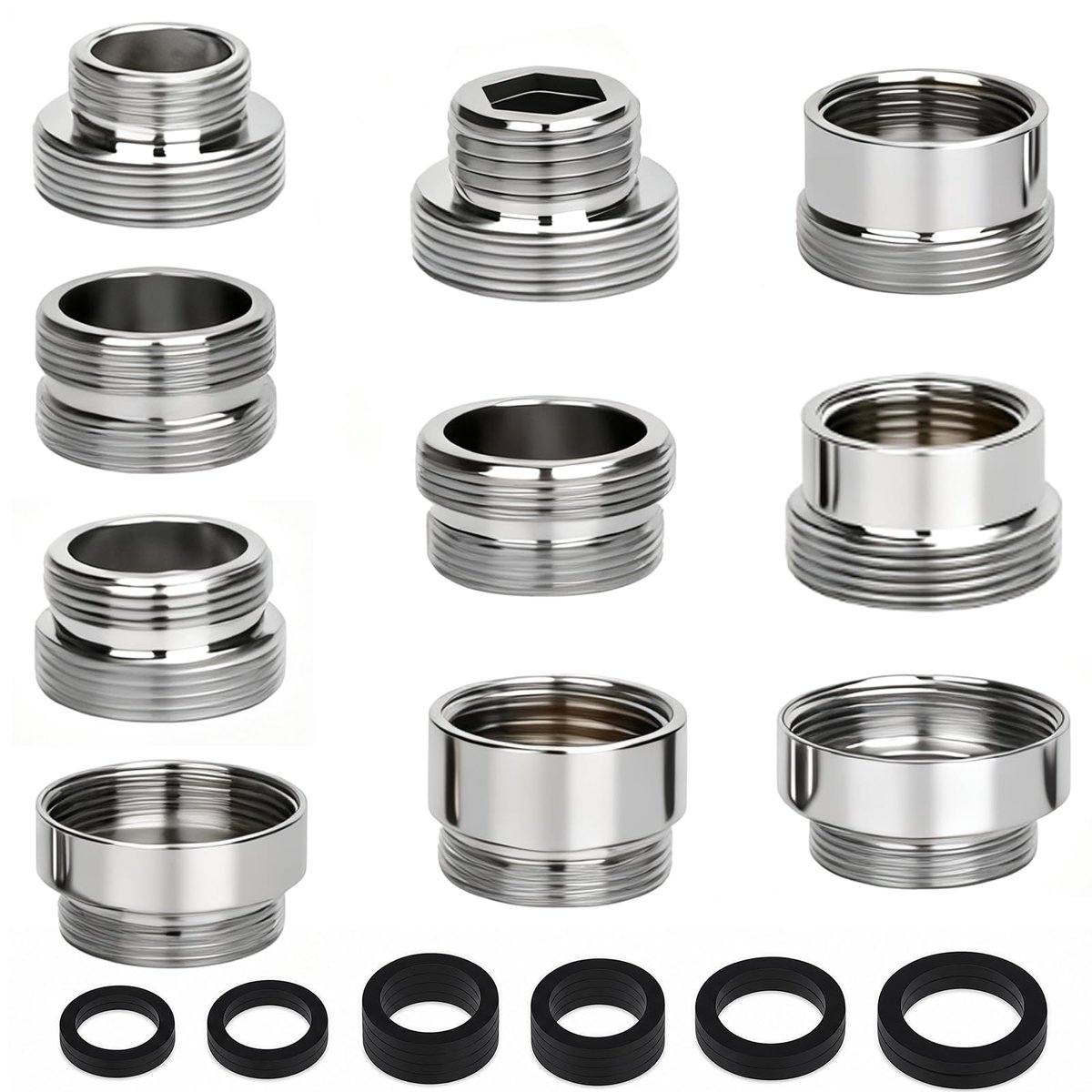 Kraanadapter Set - Messing, met afdichtingen - voor tuinslang - 10-delig