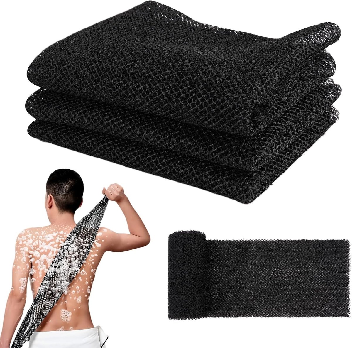 Set van Bad Sponsen voor Lichaamspeeling, Exfoliërende Badhanddoek en Douchewasdoek, Extra Lange Afrikaanse Exfoliërende Net voor Diepe Reiniging en Lichaamsverzorging