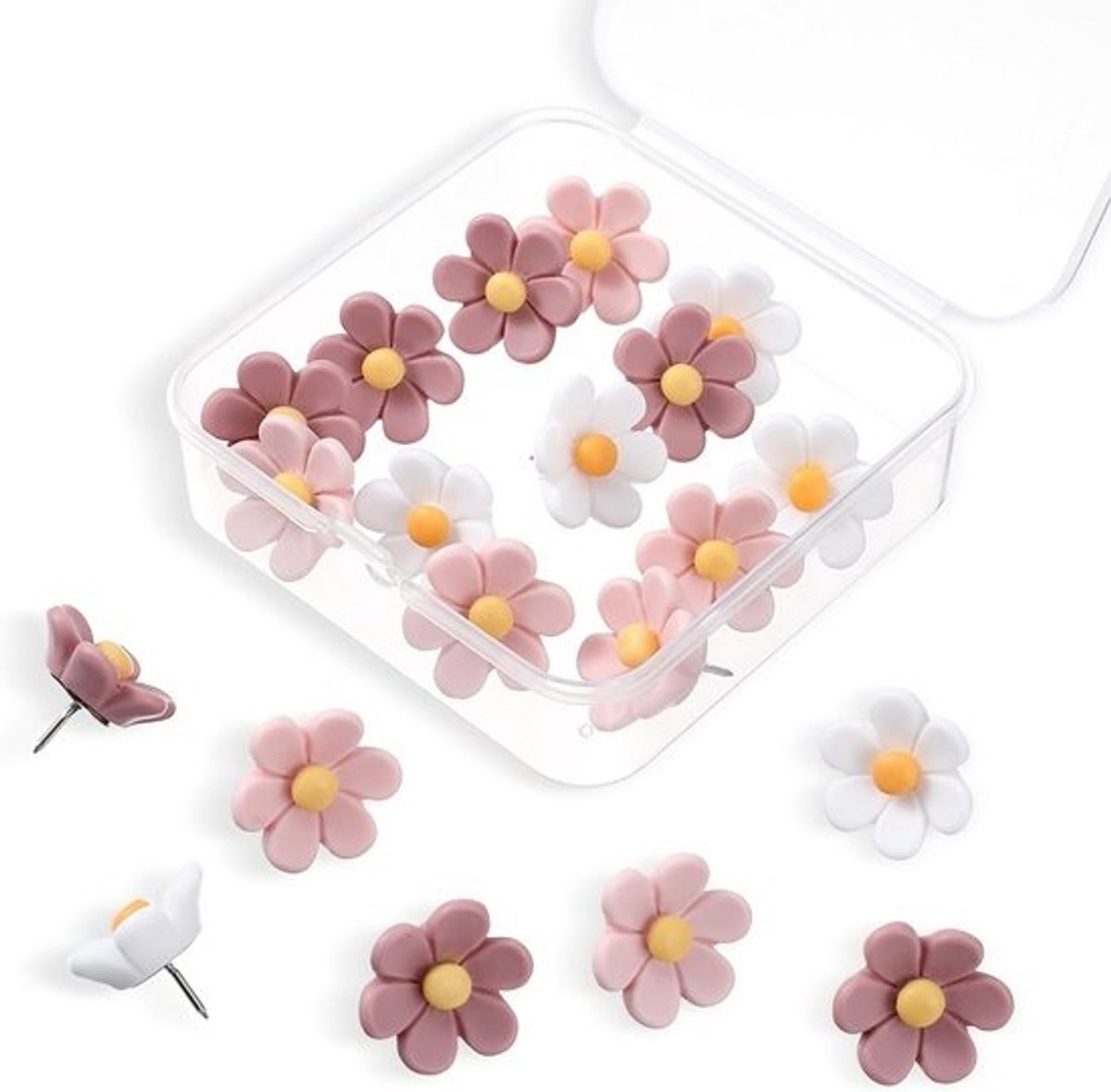 Roze Bloemen Prikspelden | 20 Stuks Decoratieve Prikborden Spelden voor Kantoor en Keuken