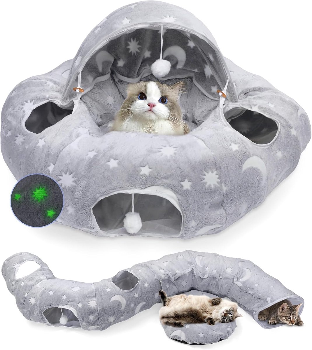 kattenspeelgoed voor indoor katten, multifunctionele rammeltunnel kattenhol, interactief speelgoed voor binnen kittens (grijs)