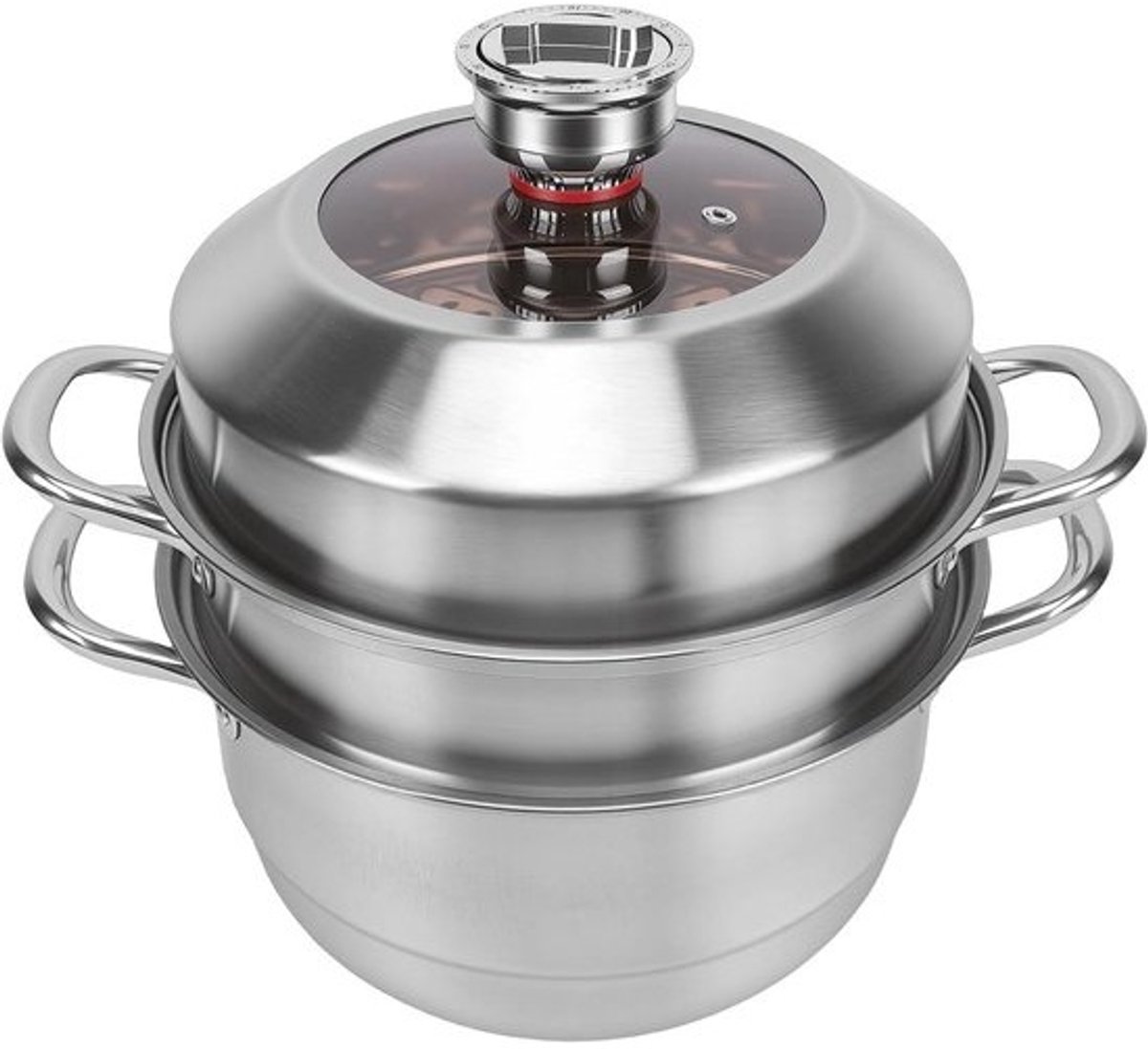 Verdikte Stoompot - Drielaags Kookgerei - Gezond Koken - Ingebouwde Timer - 36.5 cm Hoog - Zilver
