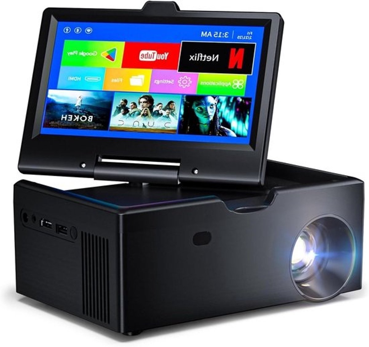 Draagbare Projector - Mini Beamer - Thuisbioscoop Creëren - Ingebouwd Android Systeem - 7 Inch Touchscreen - Zwart