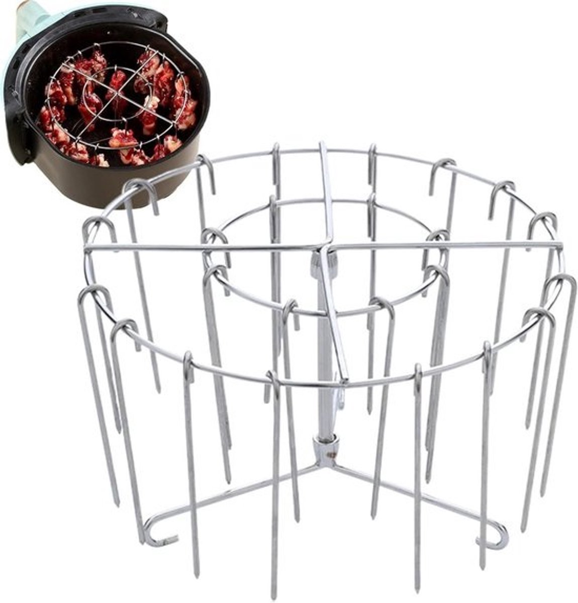 Heteluchtfriteuse Spieshouder - Verticale Grill Kebab - Gezond Grillen - Gelijkmatige 360 Graden Verwarming - 16 x 10 cm - Zilver