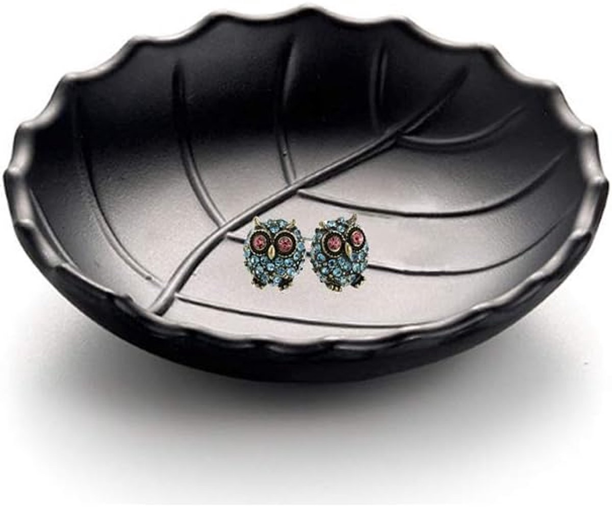 Schaal voor ringen en sieraden, centerpiece, schoteltje voor sleutels, organizer voor inkomhal, kom, decoratieve schotel, zwart, blad