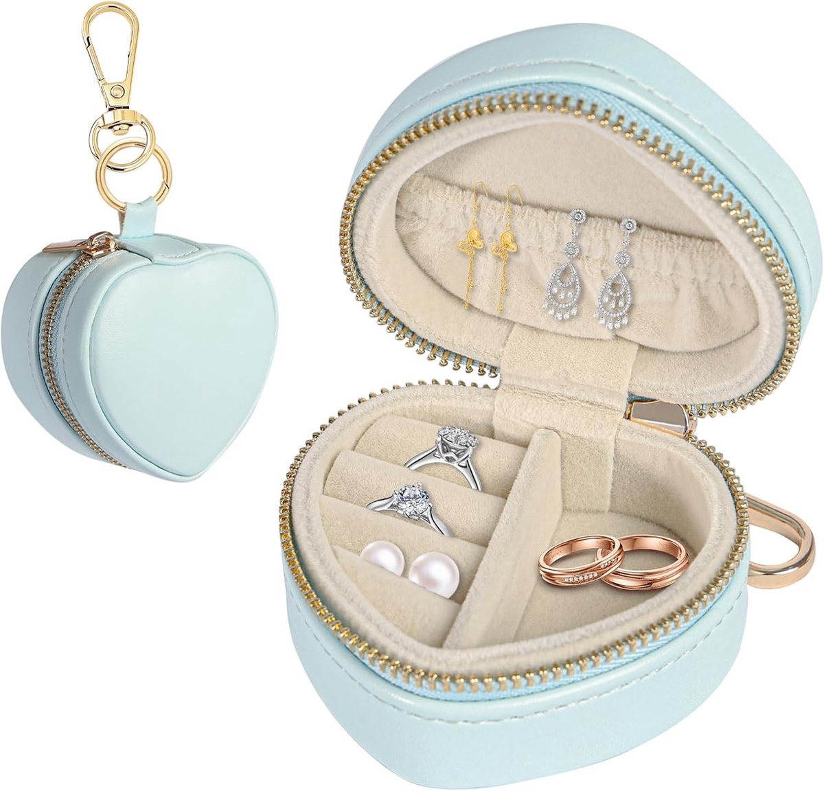 Reis sieraden organizer - Hemelsblauw - Mini PU Leer Opbergdoosje - Compact en Draagbaar voor Vrouwen