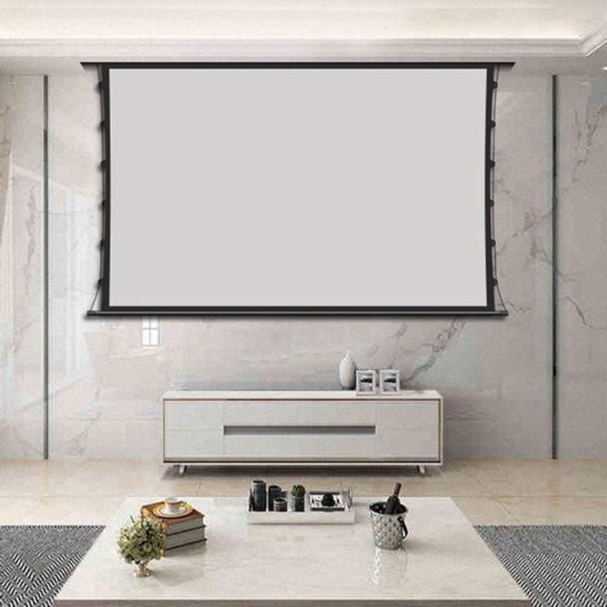Elektrisch Projectiescherm - Inbouw Scherm - Home Cinema - Tab-Spanning Technologie - 4K Ultra HD - Zilvergrijs