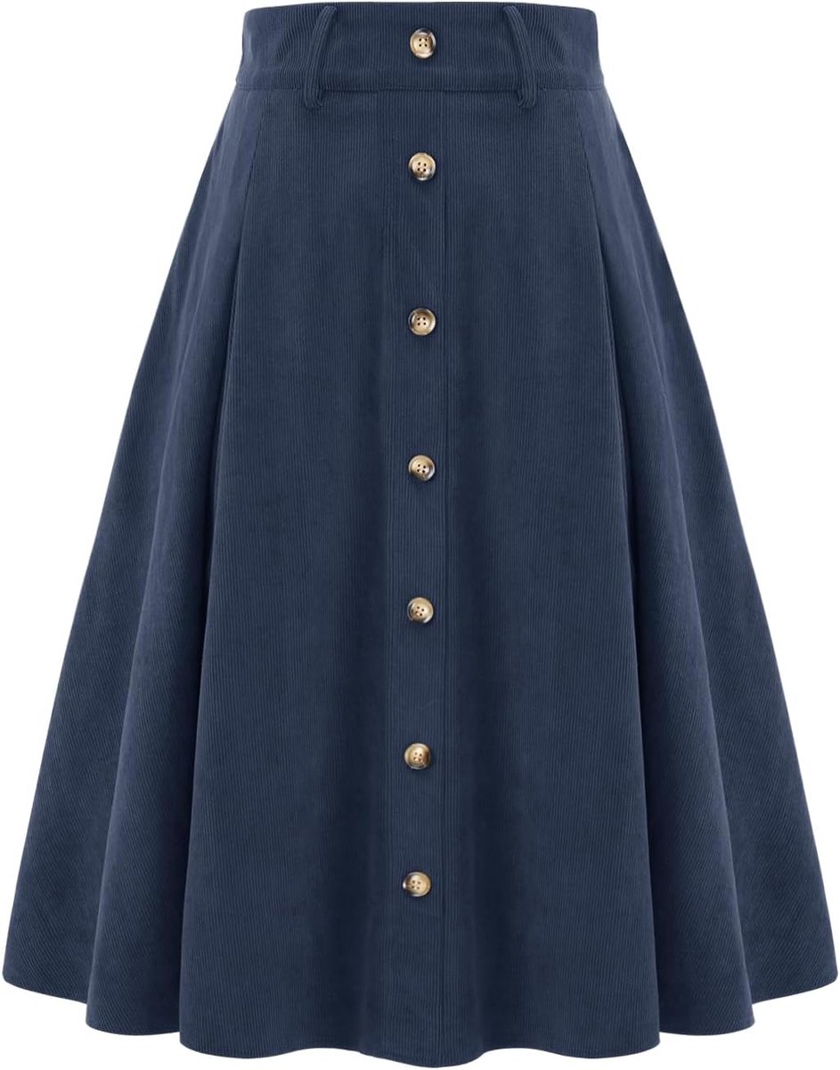 Rok voor dames, halflang, cordrock, A-lijn, vintage rok, platte rok, basic casual hoge taille, vrijetijdsrok met zakken