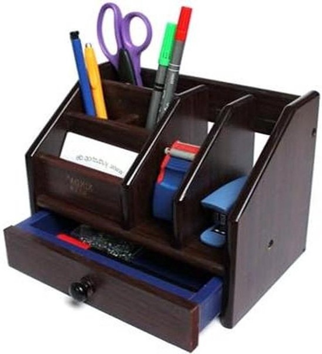 Bureauorganizer Pennenhouder - Bureau-accessoire Opberger - Bureau Opruimen - Met Lade - 20.4 x 13.4 x 15.2 cm - Bruin