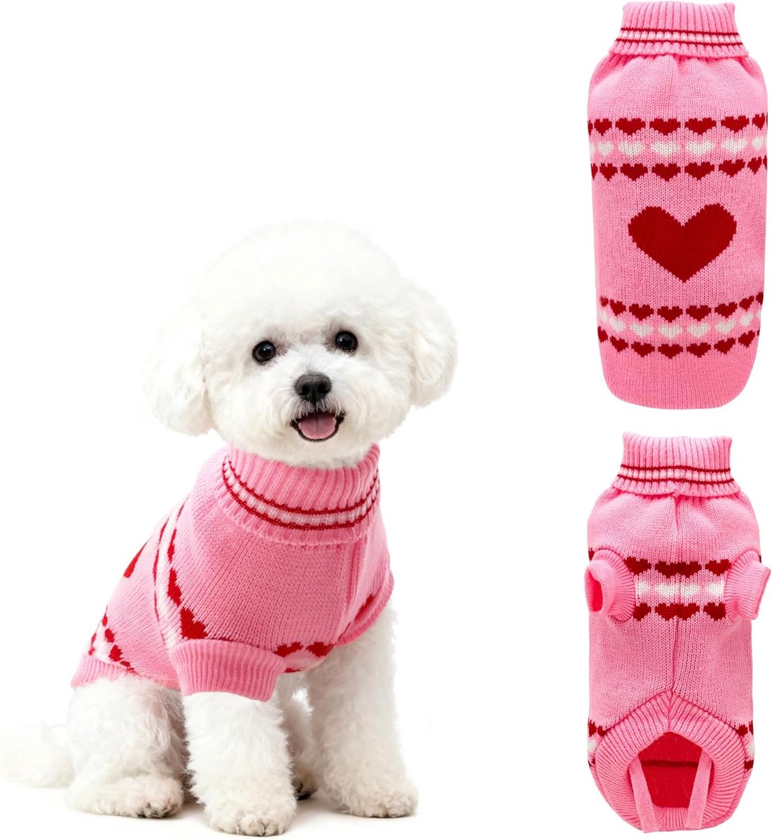 Truien voor kleine honden, trui met ronde hals, kersttrui met ronde hals voor puppy's, warme zachte huisdiertrui voor chihuahuas, dwergpoedels, Yorkshire terriers, Roze S
