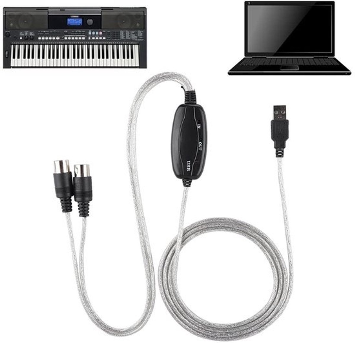 Cosensi - Dailygoody - USB Midi Kabel - Midi naar USB Converter - Ideaal voor Muziekproductie - Geschikt voor MIDI Apparatuur - Plug and Play - Verbind met Comp..
