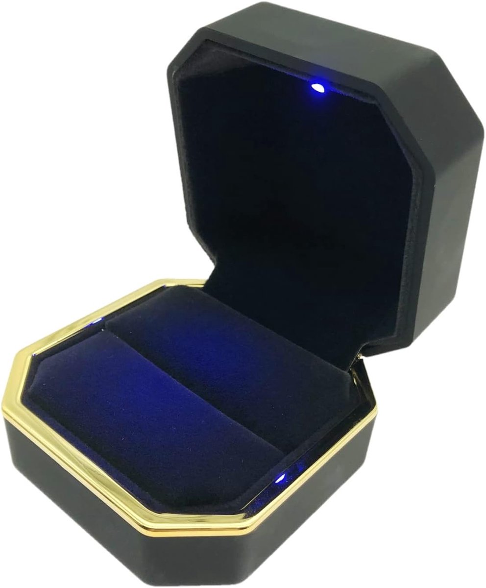 Dailygoods - Fluwelen ringendoos - LED-licht - Compact formaat - Trouwringhouder - Juwelen display - Perfect voor aanzoek - Zwart