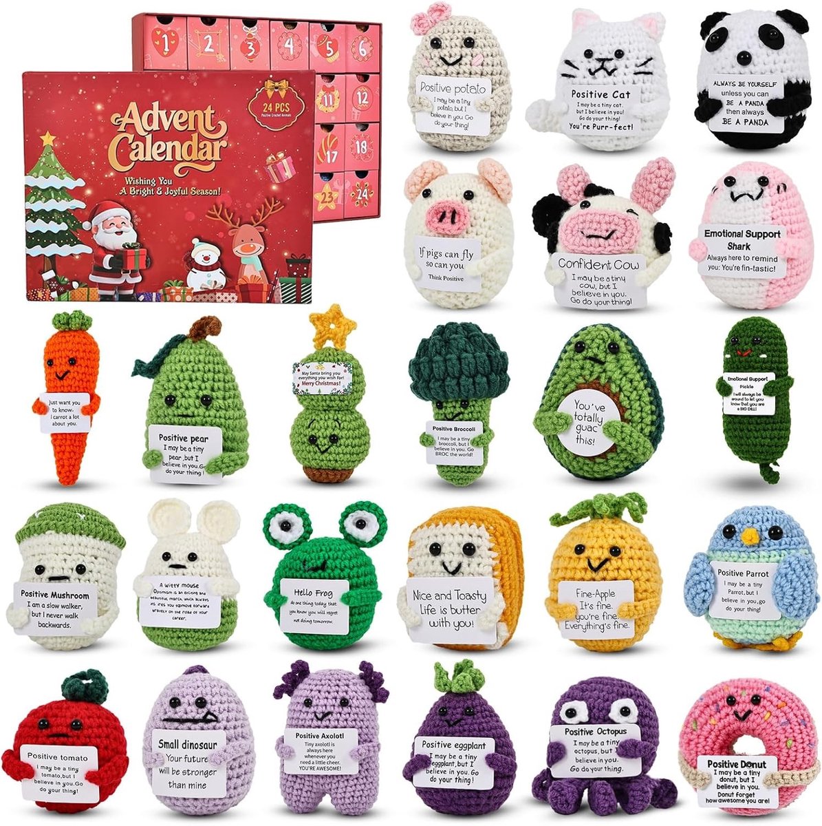Adventskalender - Multicolor - 24 Deurtjes - Met Positieve Poppen - Voor Kinderen en Volwassenen