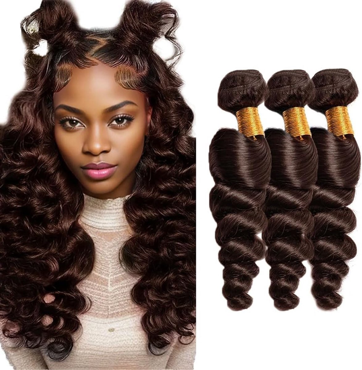Deep Wave Human Hair Bundles 3 Extension Machine Double Weft 50g/Per Unprocessed Remy Weave Color #4 Chocolate Brown for Woman 12 14 16 Inch