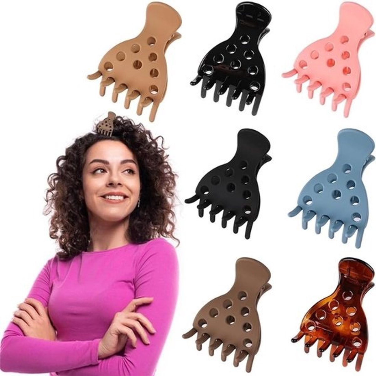 Set van 7 Haarklemmen voor Vrouwen, Voor Meer Volume, Anti-Wrinkle en Antislip, Ideaal voor Krullend Haar en Meisjes