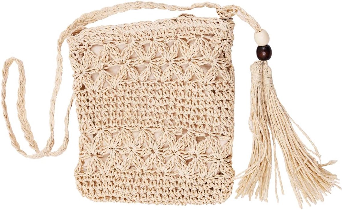 Dailygoods- Strandtas Met Rits - Handgemaakte Stro Tas - Bohemian Schoudertas - Mini Handtas - Zachte Textuur - Geschikt Voor Vrije Tijd