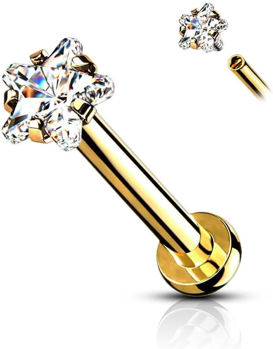 Ster Zirconia Binnendraad 316L Lip Ear Piercing Steker