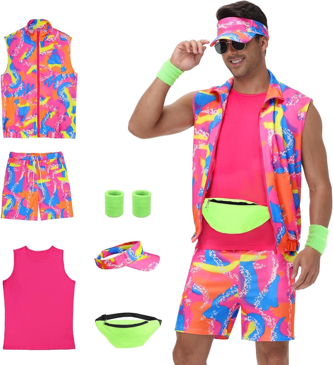 80 Mannen Workout Kostuum, 90s Outfit Kleding voor Volwassenen, Halloween Cosplay Koppels Kostuum Set
