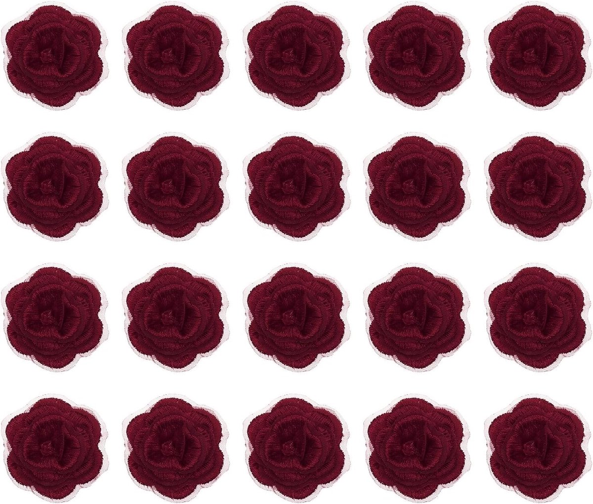 20 stuks, bloemenapplicaties, 3D-kant, applicaties voor naaien, bloemenborduurwerk, voor kleding, jurken, haarsieraden, naaien, knutselen, 4 cm, bordeaux